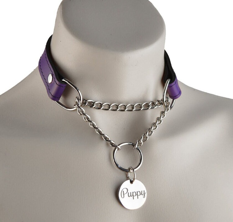 PURPLE Custom Engraved Martingale Day Collar with Round Silver Pendant photo