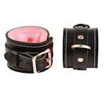 Black and Blush Pink Leather with Rose Gold Bondage Restraint Set | Collar Wrist Ankle Cuffs, Connectors Locks | Set1BBlPnkRg Thumbnail # 217789