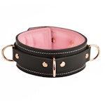 Black and Blush Pink Leather with Rose Gold Bondage Restraint Set | Collar Wrist Ankle Cuffs, Connectors Locks | Set1BBlPnkRg Thumbnail # 217793