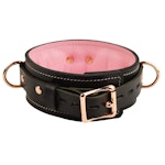 Black and Blush Pink Leather with Rose Gold Bondage Restraint Set | Collar Wrist Ankle Cuffs, Connectors Locks | Set1BBlPnkRg Thumbnail # 217794