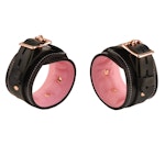 Black and Blush Pink Leather with Rose Gold Bondage Restraint Set | Collar Wrist Ankle Cuffs, Connectors Locks | Set1BBlPnkRg Thumbnail # 217792