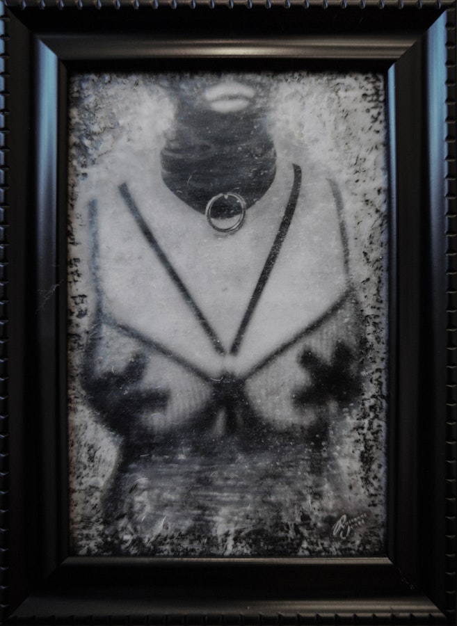 Subservient - Framed Photo Encaustic - BDSM Fetish Kinky Art by Roseanne Jones