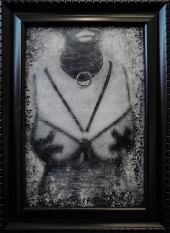 Subservient - Framed Photo Encaustic - BDSM Fetish Kinky Art by Roseanne Jones photo