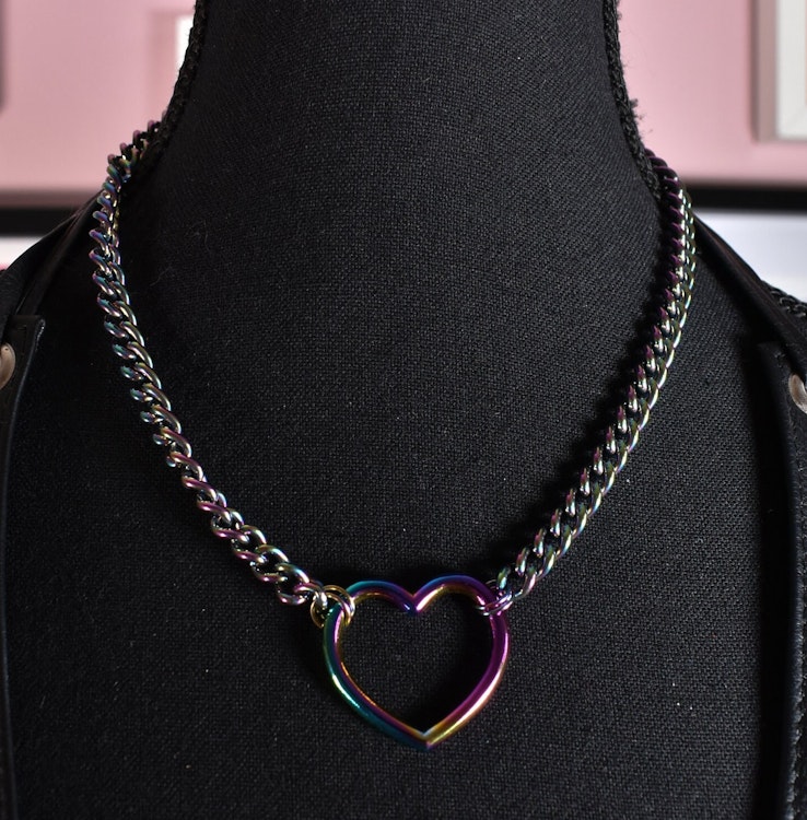 rainbow heart ring necklace / Stainless steel chain (not the ring see description) photo