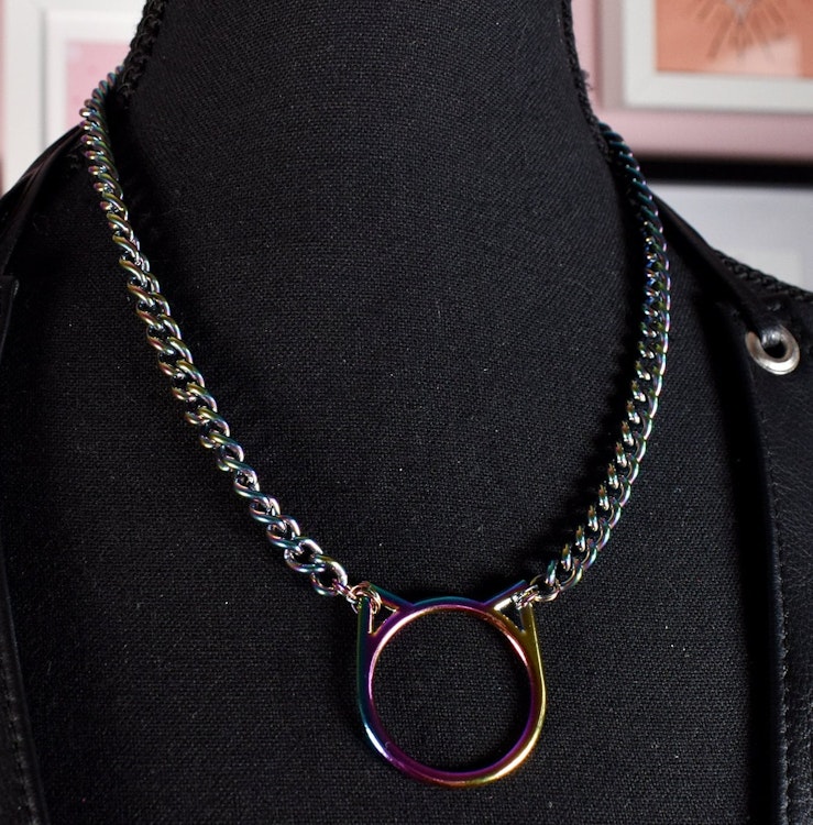 Rainbow Kitty ring necklace / Stainless steel chain (not the ring see description) photo