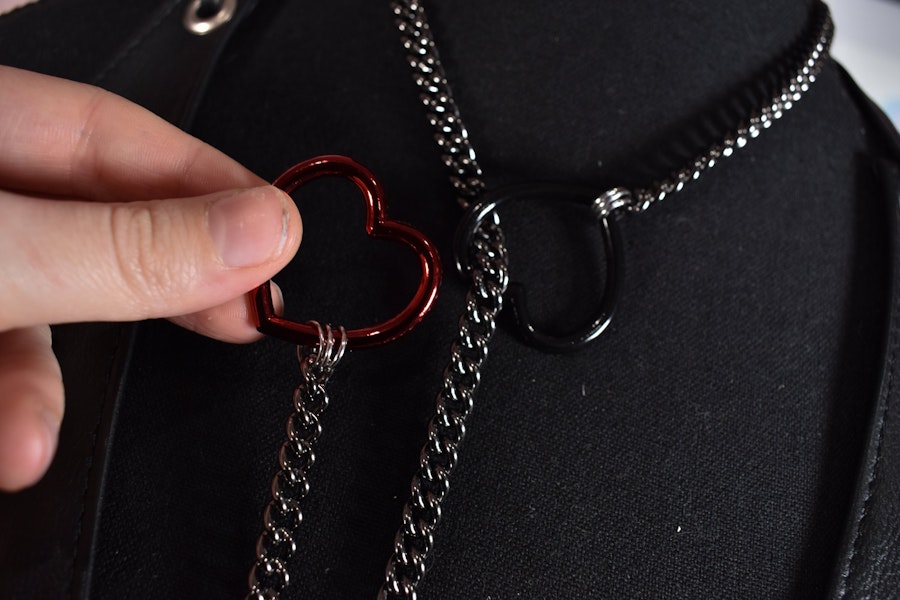 Half And Half Gunmetal + Red/black Heart Ring Slip Chain / Fashion Version Image # 224219