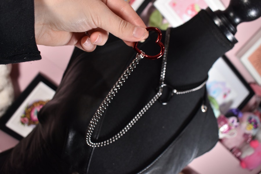 Half And Half Gunmetal + Red/black Heart Ring Slip Chain / Fashion Version Image # 224221