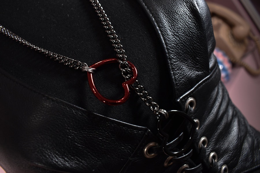 Half And Half Gunmetal + Red/black Heart Ring Slip Chain / Fashion Version Image # 224224