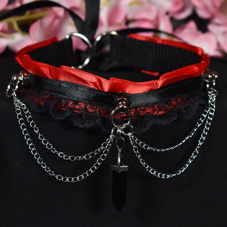 Red Chain And Crystal Choker photo