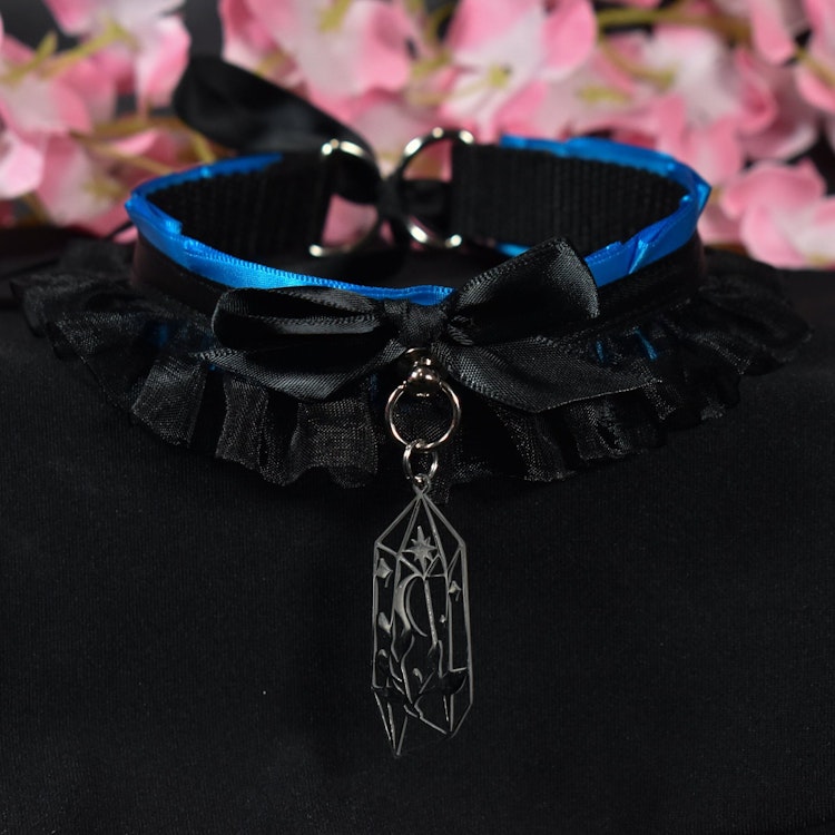 Blue And Crystal Stainless Charm Choker photo