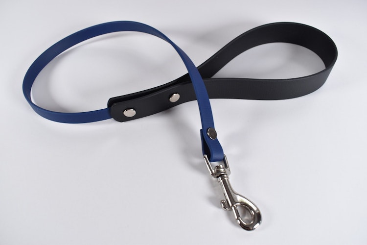 Black + Blue biothane leash (Vegan Leather) photo