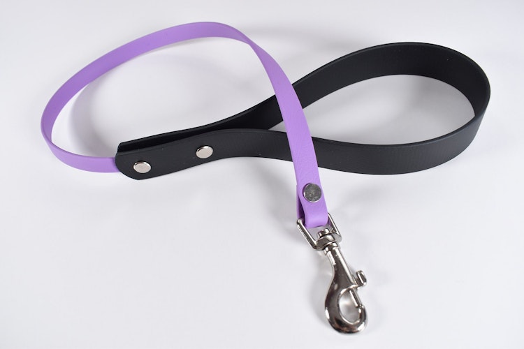 Black + Purple biothane leash (Vegan Leather) photo