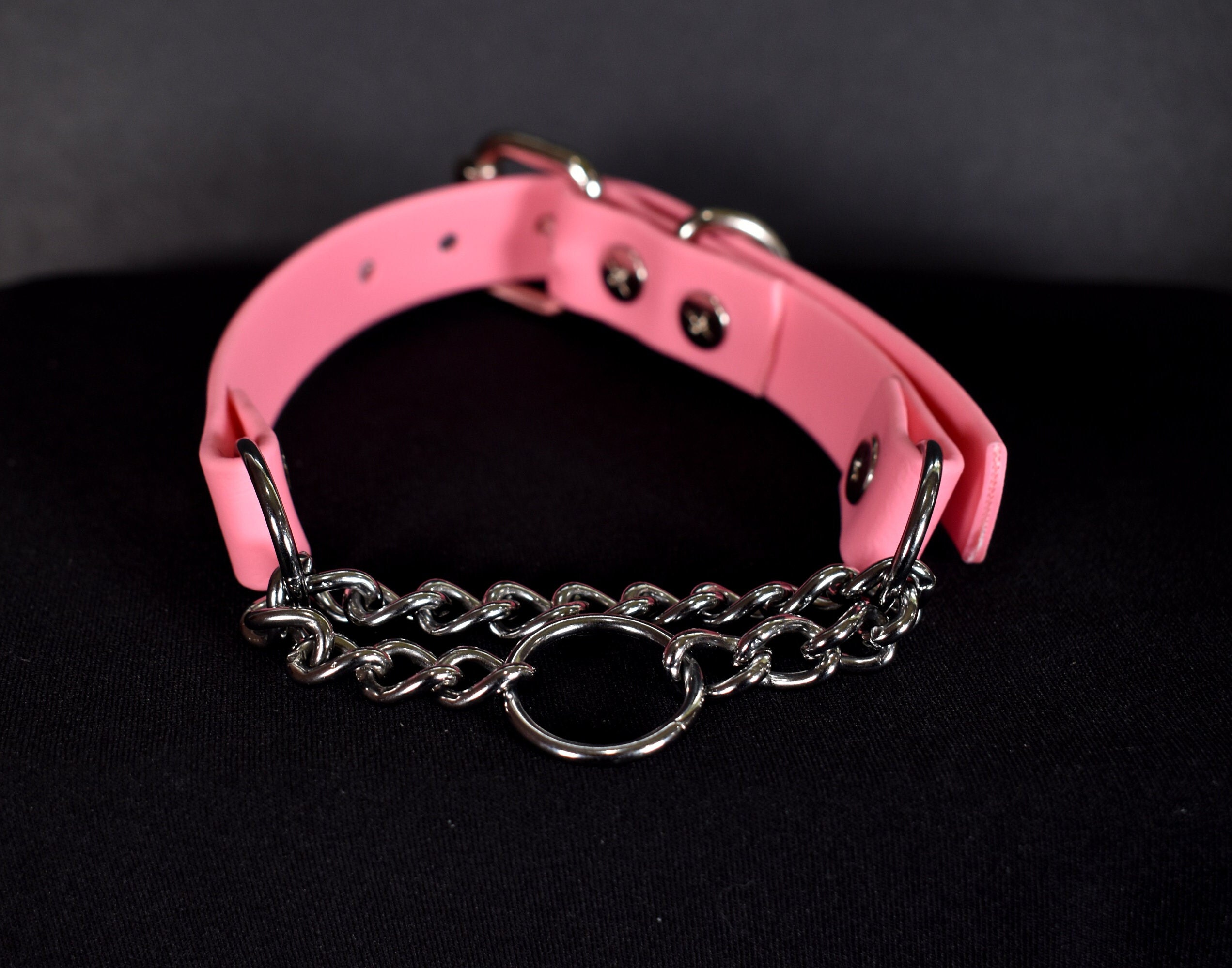 Pink Biothane Martingale 3/4 Inch Short Chain Small Ring (Vegan Leather) photo