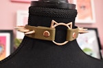 Kaki Green + Golden Kitty Biothane Choker (Vegan Leather) Thumbnail # 224588