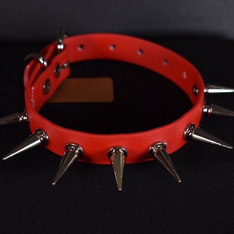 Biothane 3/4in Red Long Spiked Choker (Vegan Leather) photo