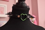 Biothane Green Spiked Heart Choker (Vegan Leather) Thumbnail # 224707