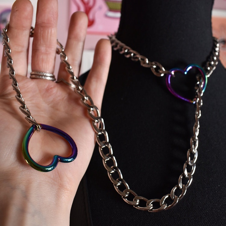 Rainbow Heart Ring Slip Chain / Tug Proof Version photo