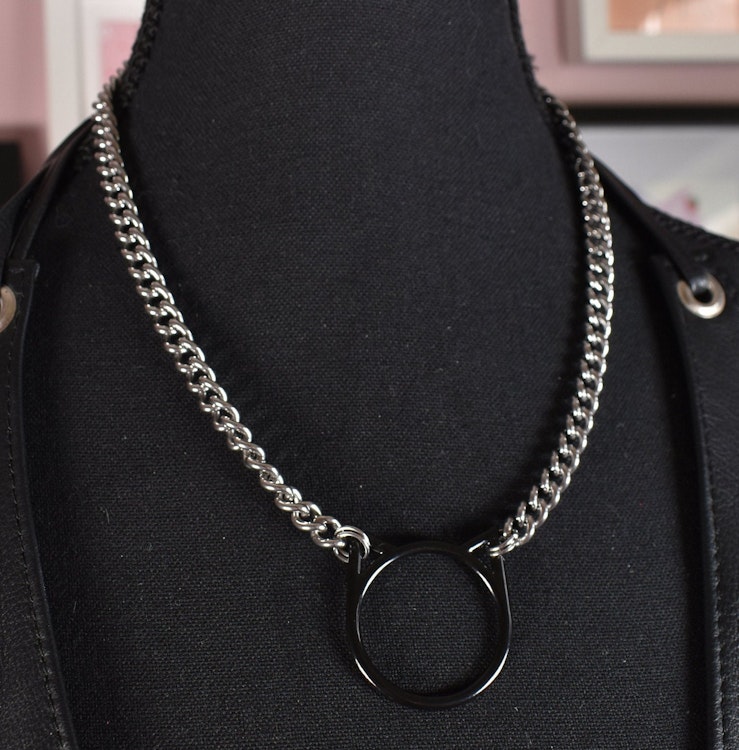 Black Kitty ring necklace / Stainless steel chain (not the ring see description) photo