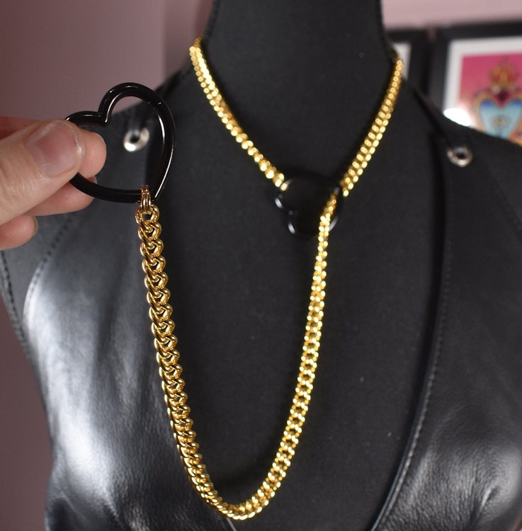Yellow Gold + Black Heart Ring Slip Chain / Fashion Version photo
