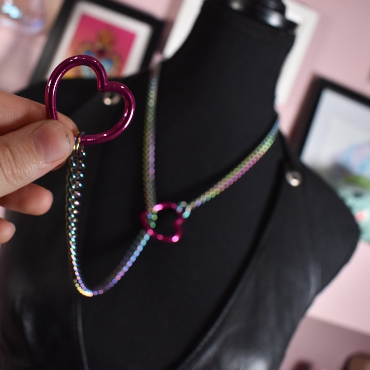 Rainbow + Hot Pink Heart Ring Slip Chain / Fashion Version photo