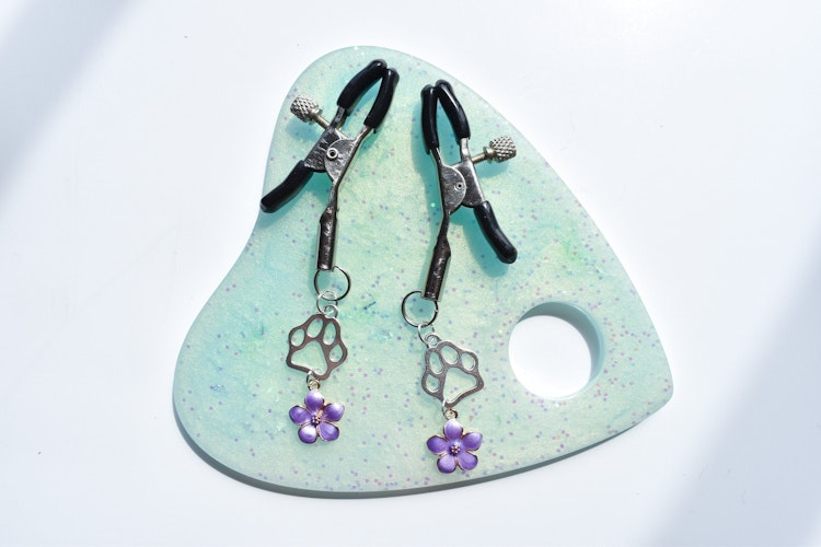 Purple flower paw nipple clamp - adjustable (1 pair) photo