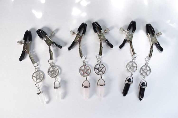 Pentagram crystal Nipple clamps pair - adjustable (1 pair) photo
