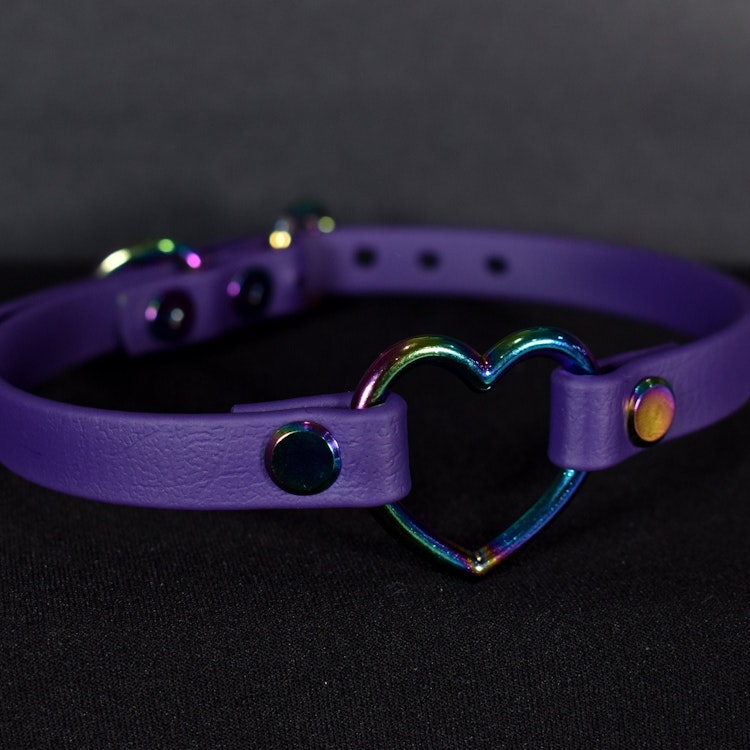 Biothane Rainbow Purple Heart Choker (Vegan Leather) photo