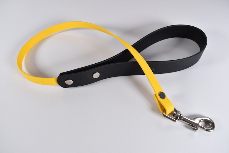 Black + Yellow biothane leash (Vegan Leather) photo