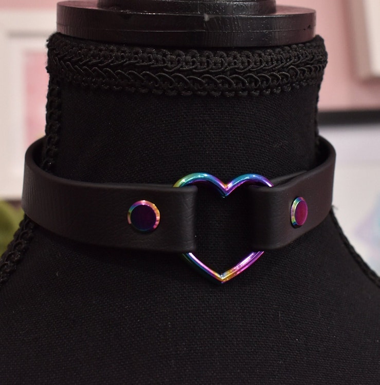 Biothane Rainbow Heart Choker (Vegan Leather) photo