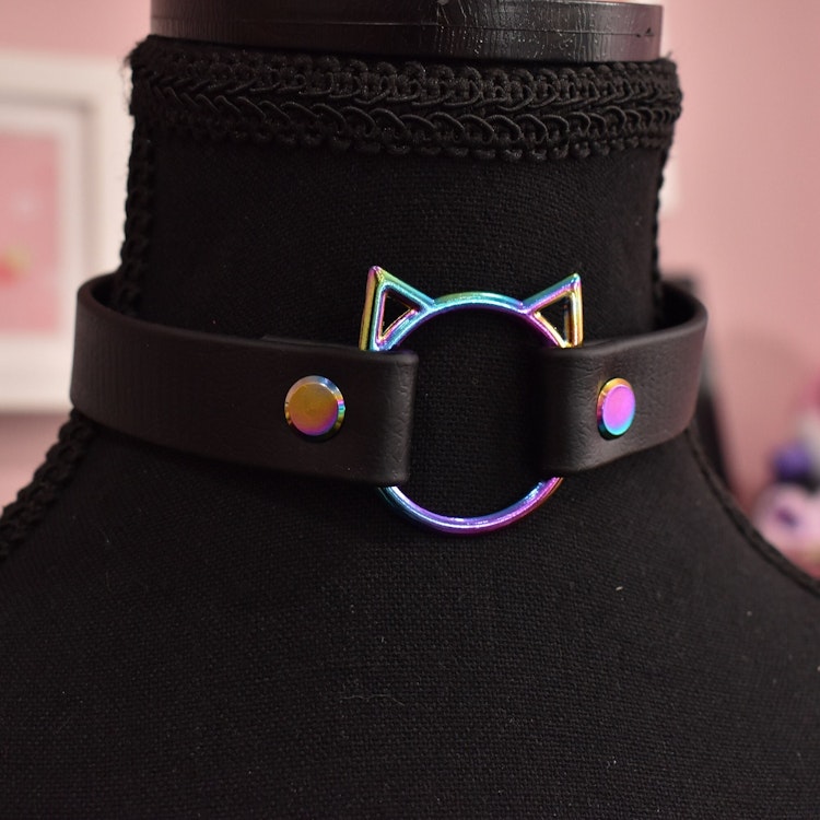 Biothane Rainbow Kitty Choker (Vegan Leather) photo
