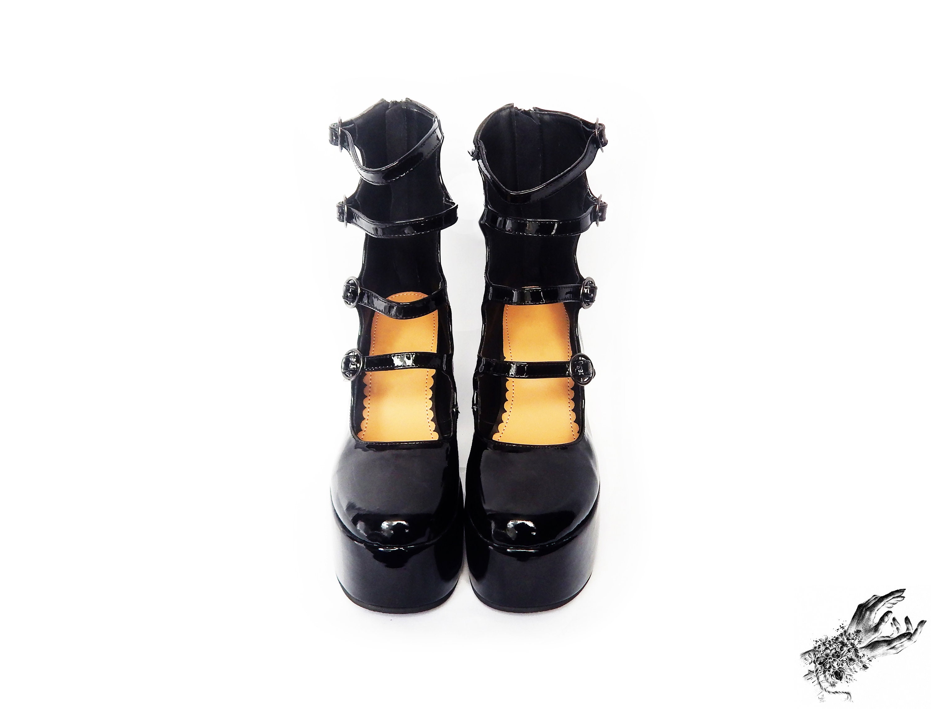 Black Patent Leather Platform Heels, "New Heights" Gothic Platform Heels, Real or Vegan Leather Heels, Custom Platform Shoes, Large Sizes photo