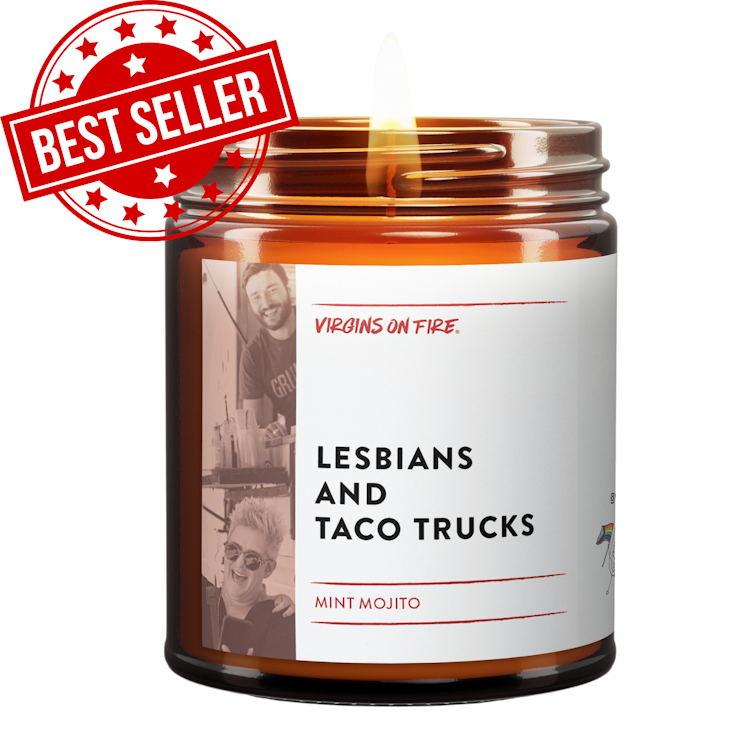 Lesbians & Taco Trucks (Mint Mojito) Funny LGBTQ+ Soy Wax Candle photo