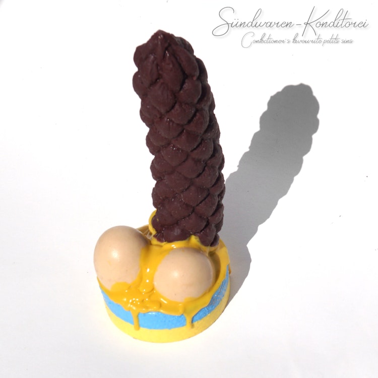 Vegan Wild boar with eggs and undefined yellow sauce - handcrafted and handpainted silicone plug/dildo from Suendwaren-Konditorei photo