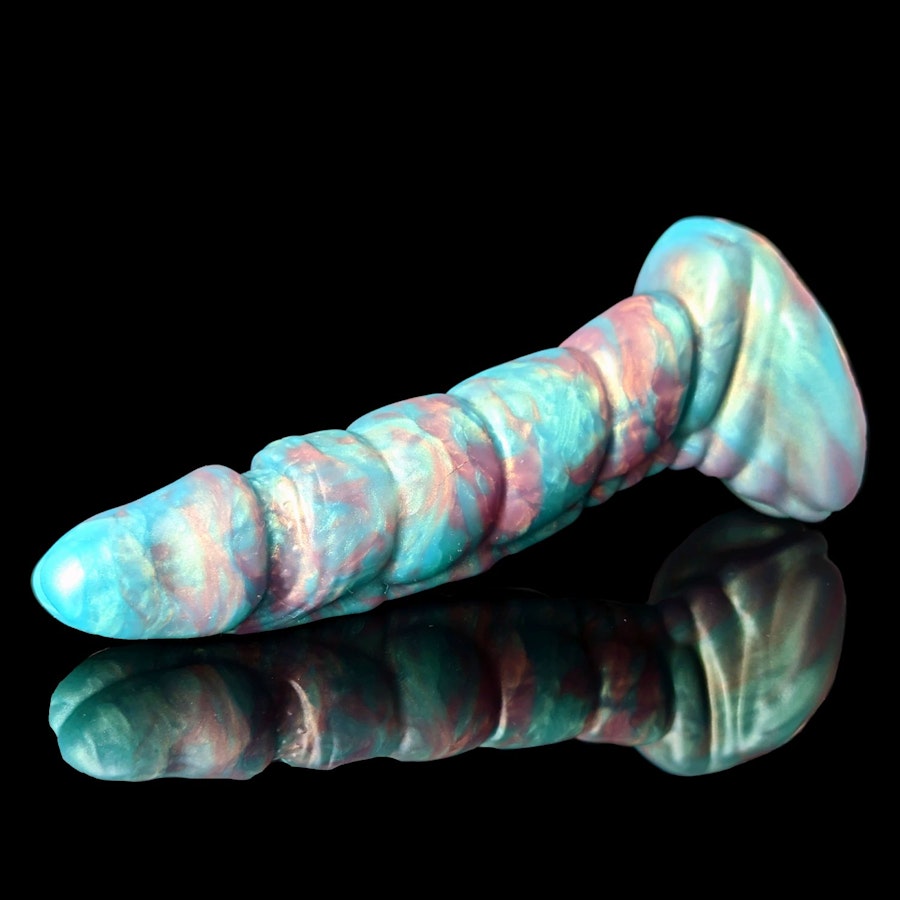 Kezax - Marble Color - Custom Fantasy Ribbed Dildo - Silicone Wizard Style Sex Toy Image # 20516