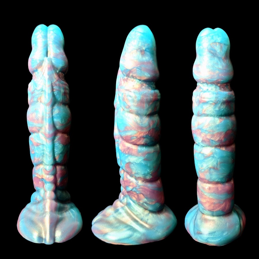 Kezax - Marble Color - Custom Fantasy Ribbed Dildo - Silicone Wizard Style Sex Toy Image # 20518