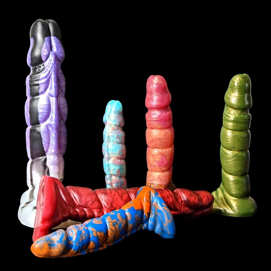 Kezax - Marble Color - Custom Fantasy Ribbed Dildo - Silicone Wizard Style Sex Toy Image # 20512