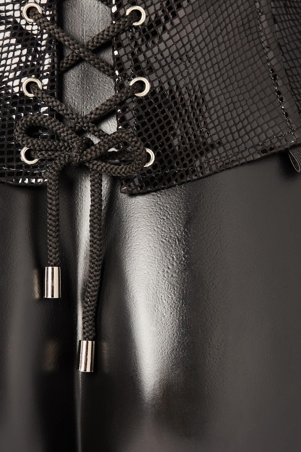 Serpens Snakeskin Embossed Black Leather Corset Image # 25444