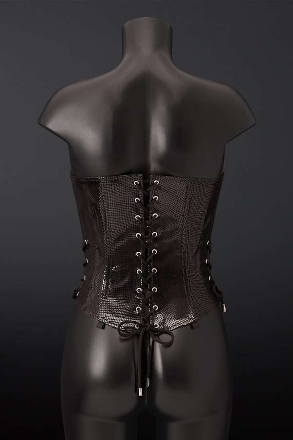 Serpens Snakeskin Embossed Black Leather Corset Image # 25442