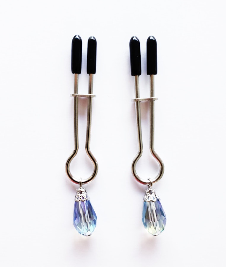 BDSM Nipple Clamps with Iris Crystal, Straight Tweezer Clamp. Mature Listing, Sex Toy, Fetish Toy, Submissive Image # 28552
