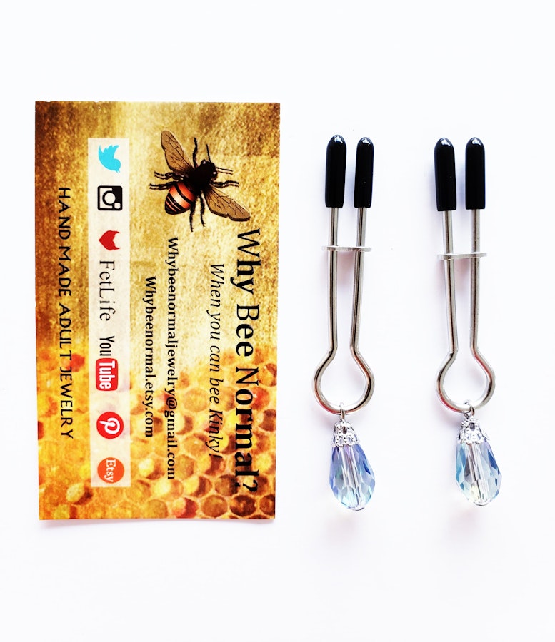 BDSM Nipple Clamps with Iris Crystal, Straight Tweezer Clamp. Mature Listing, Sex Toy, Fetish Toy, Submissive Image # 28553
