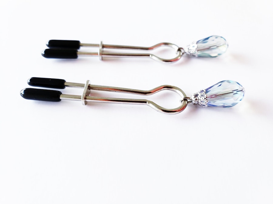 BDSM Nipple Clamps with Iris Crystal, Straight Tweezer Clamp. Mature Listing, Sex Toy, Fetish Toy, Submissive Image # 28551