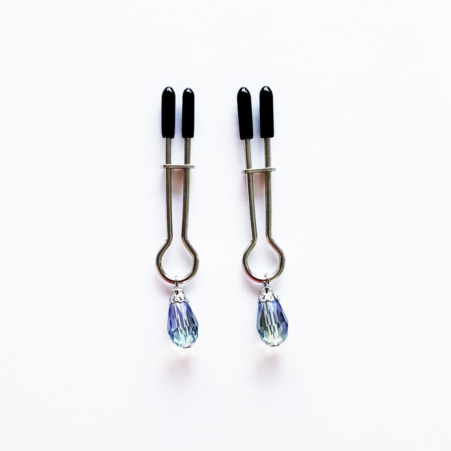 BDSM Nipple Clamps with Iris Crystal, Straight Tweezer Clamp. Mature Listing, Sex Toy, Fetish Toy, Submissive