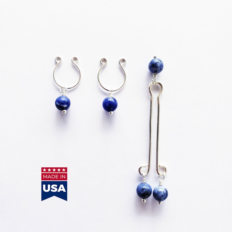 Non Piercing Nipple Rings and Labia Clip Set. Non Piercing. With Blue Stone Beads. Not Pierced Intimate Body Jewelry for Women, BDSM, MATURE photo