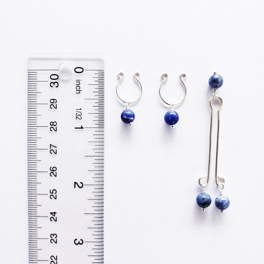Non Piercing Nipple Rings and Labia Clip Set. Non Piercing. With Blue Stone Beads. Not Pierced Intimate Body Jewelry for Women, BDSM, MATURE Image # 28539