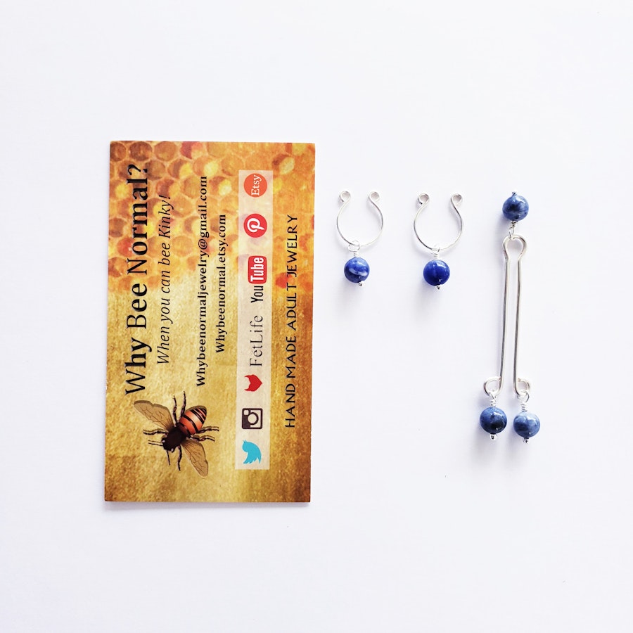 Non Piercing Nipple Rings and Labia Clip Set. Non Piercing. With Blue Stone Beads. Not Pierced Intimate Body Jewelry for Women, BDSM, MATURE Image # 28540