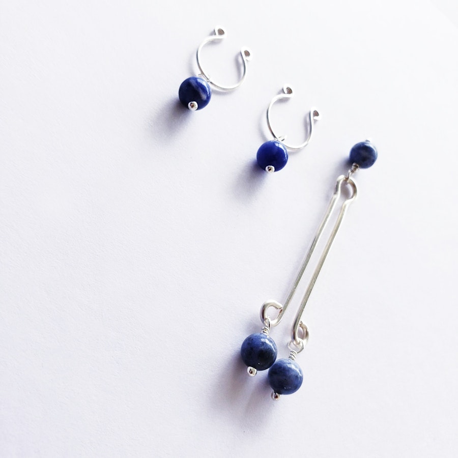 Non Piercing Nipple Rings and Labia Clip Set. Non Piercing. With Blue Stone Beads. Not Pierced Intimate Body Jewelry for Women, BDSM, MATURE Image # 28541