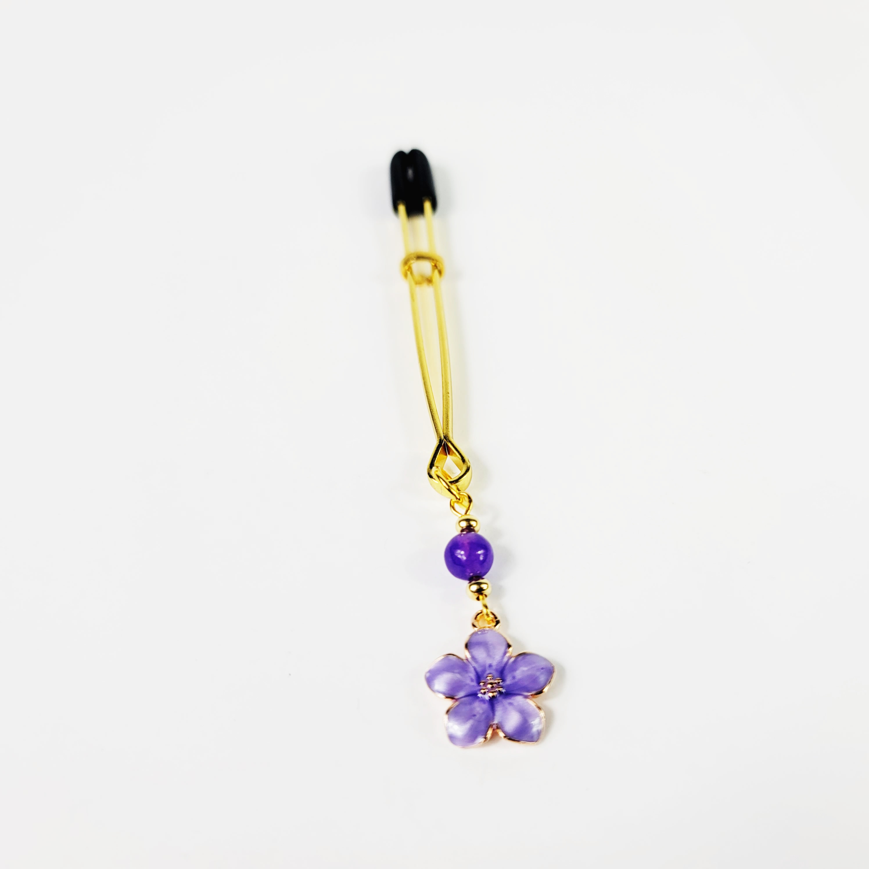 Tweezer Clit Clamp, Gold with Purple Flower and Agate Stone. BDSM Sex Toy for Submissive Women, MATURE photo