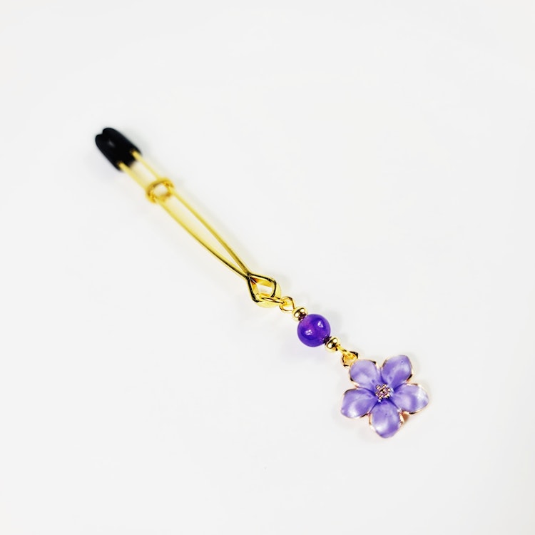 Tweezer Clit Clamp, Gold with Purple Flower and Agate Stone. BDSM Sex Toy for Submissive Women, MATURE photo