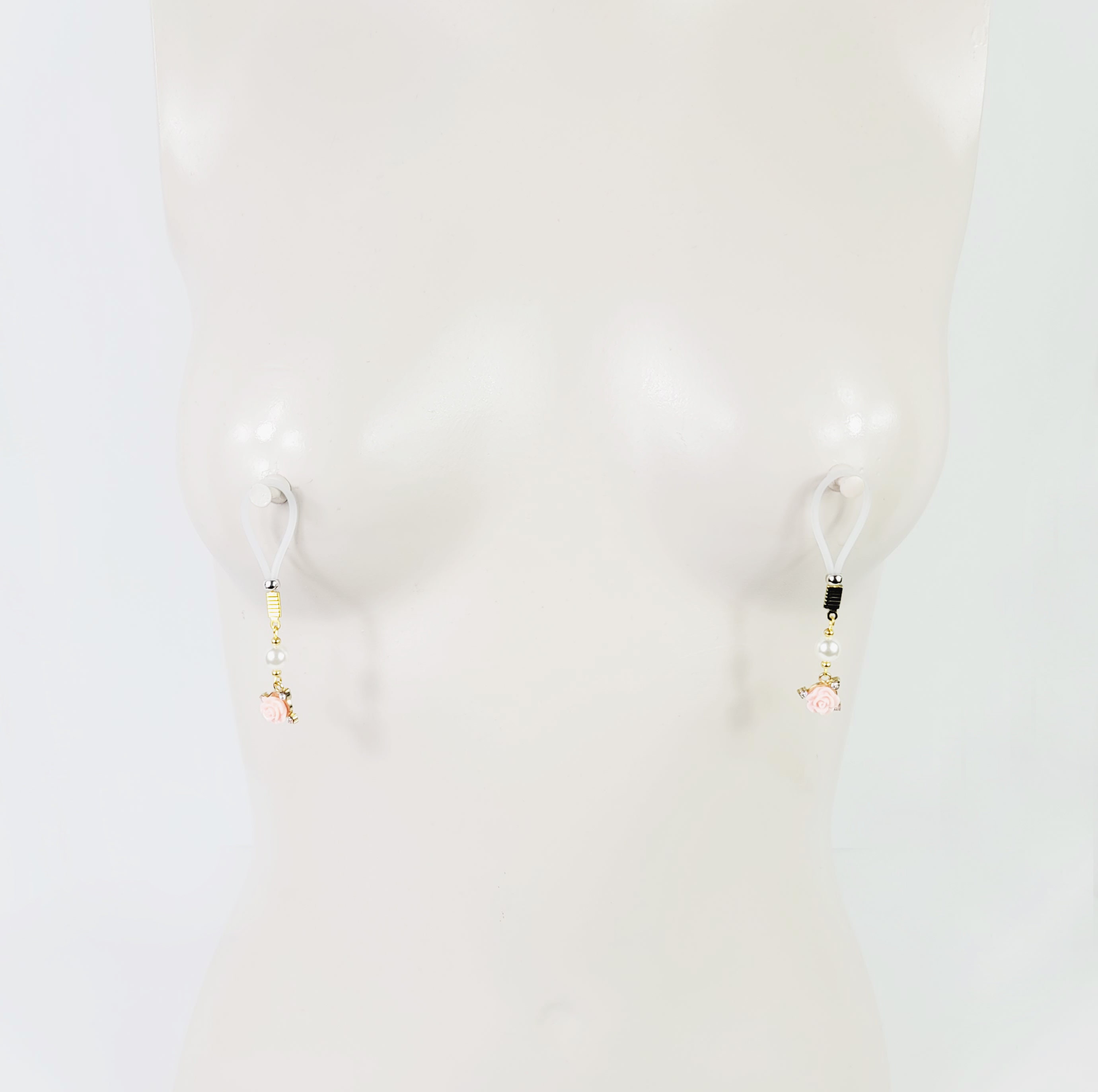 Non Piercing Nipple Dangles or Clamps with Rose and Pearls. Choose Nipple Nooses or Your Choice of Clamps. photo