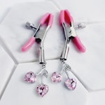 Pink Adjustable Nipple Clamps with Gemstone Heart Cherry Pendants. MATURE, DDLG, BDSM Thumbnail # 28902